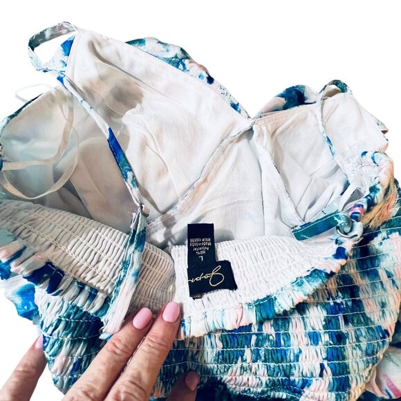 Japna Floral Ruffle Midi Dress HiLo Tiered Adjustable Straps Blue Green Pink XL - Picture 11 of 16